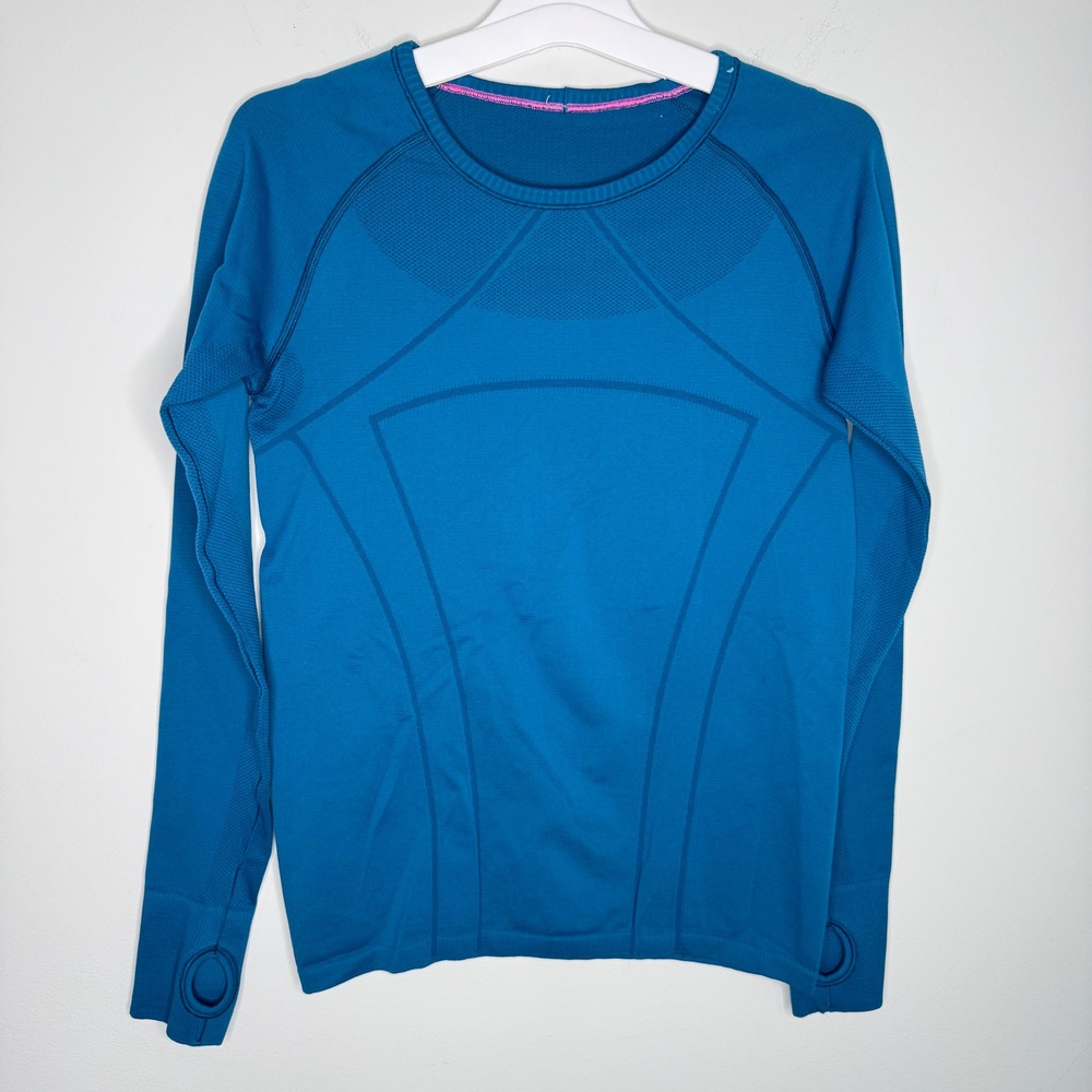 Ivivva Lululemon Girls Swiftly Fly Tech Seamless Long Sleeve Shirt Blue Size 14